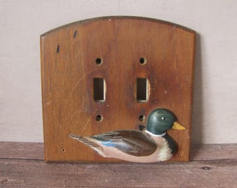 Vintage 2-Lichter Entenholz Lichtschalterabdeckung - Wandplatte Kunstvoller Bauernhausdekor