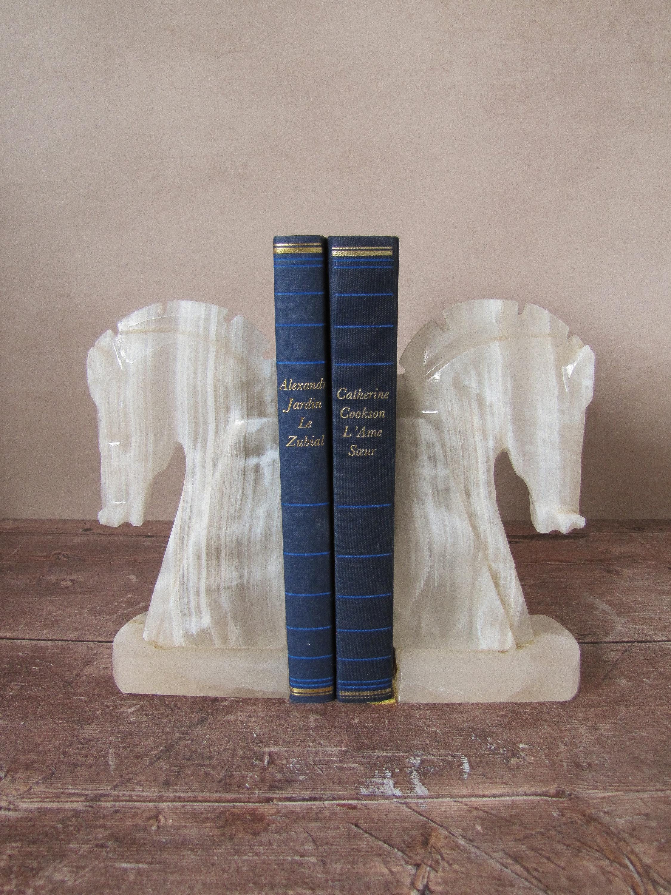 Paire De Serre-livres Tête De Cheval - Marbre Et Albâtre - Style Ancien - Occasion
