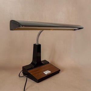 Mid Century Vintage Task/Study Banker Office Lamp - Flexible Gooseneck - Faux Wood Table Lamp