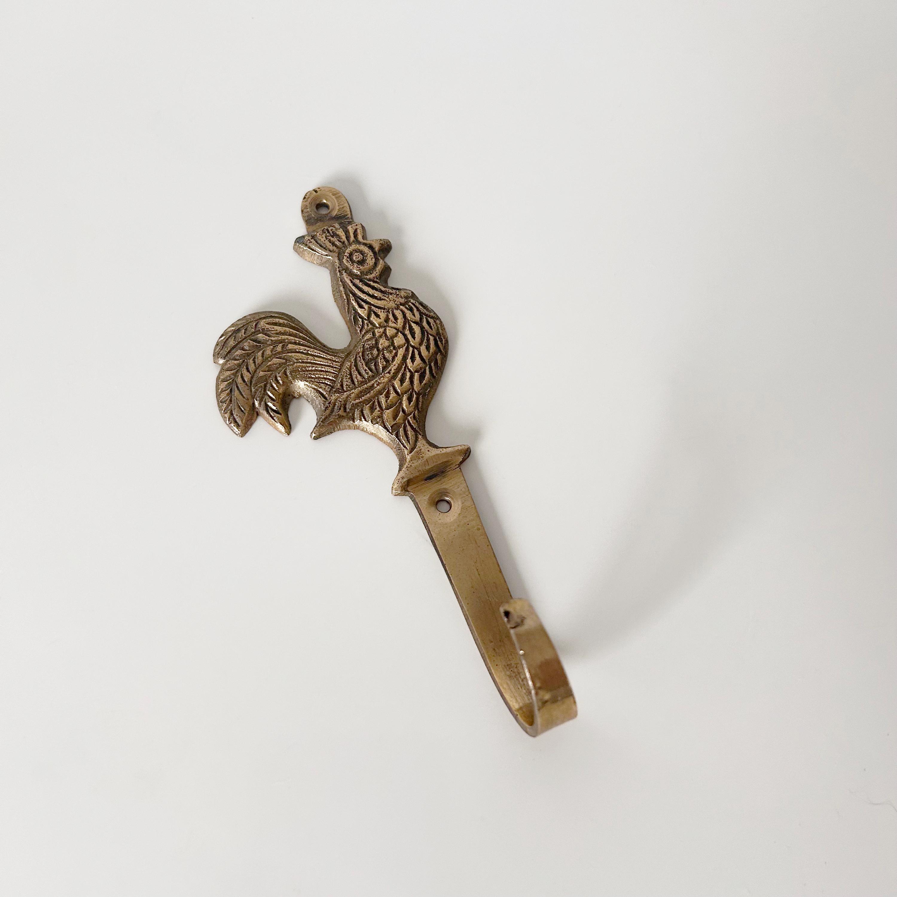 Vintage brass rooster Hok wall mount coat decor, antique cottage decor, home and kitchen wall hook, made in India, farmhouse style