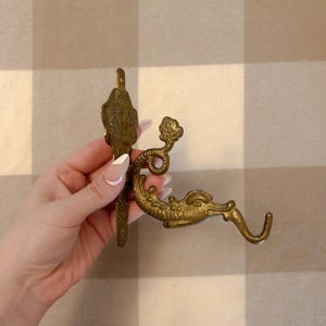 Vintage Brass Hooks Large Dragon/Serpent/Koi Fish Decorative wall mounted Robe Hook, Vintage Coat Hook Vintage Brass Koi Fish Coat Hook