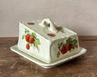 Antike Bonn Franz Ameise Mehlem Deutschland Bedeckte Käsedose - Erdbeer-Vintage Butterdose