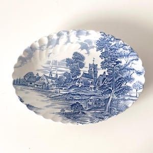 Vintage Ridgway Platter Meadowsweet Staffordshire serving plate England blue transferware 12 inches Ironstone country scene