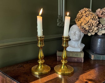 Vintage Brass Candlesticks Set of 2 - Brass Taper Candle Holders - English Cottage Decor