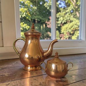 Vintage Old Dutch International Kupfer Kaffeekanne und Zuckerdose Set - Bauernhaus Küche Dekor