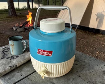 Vintage Blaue Emaille Coleman Camping Kühler - Antiker Outdoor Getränkespender - 1 Gallone