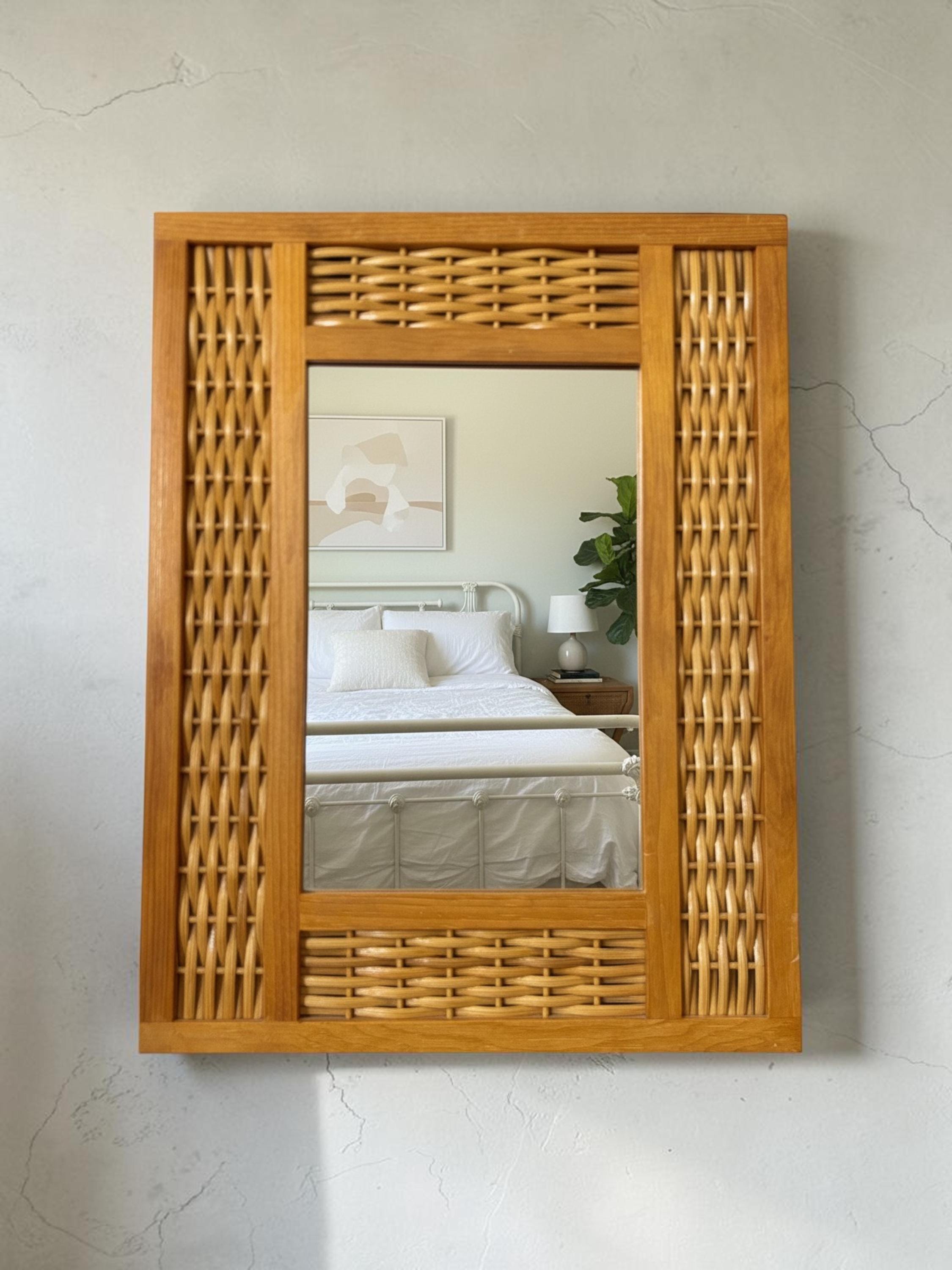 Vintage Small Rattan Mirror - Etsy