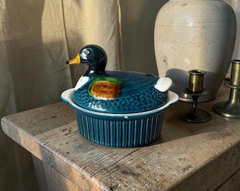 Antique duck candy dish - Duck Sugar Bowl - Vintage Farmhouse Kitchen Storage Jar