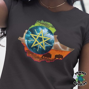 Äthiopien Afrika Print T-Shirt, schwarzes Geschichts-T-Shirt, ostafrikanisches Stolz-T-Shirt, T-Shirt der afrikanischen Länder, äthiopische Flaggenfarben-T-Stück, Äthiopien-Karten-T-Stück
