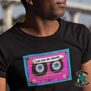 Camisetas de música com fita cassete, camiseta de banda musical, camiseta de música dos anos 80 e 90, camiseta de música pop, camiseta de fita mista, camiseta de música pop, a vida não tem rebobinamento