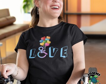 Love Balloons Wheelchair T-shirt: Accessible Disability Tee