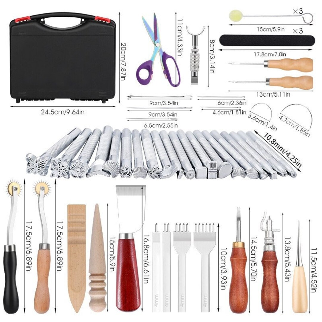 Leather Working Crafting Tools Sewing Kit Stamping Tools With Tool Box ...