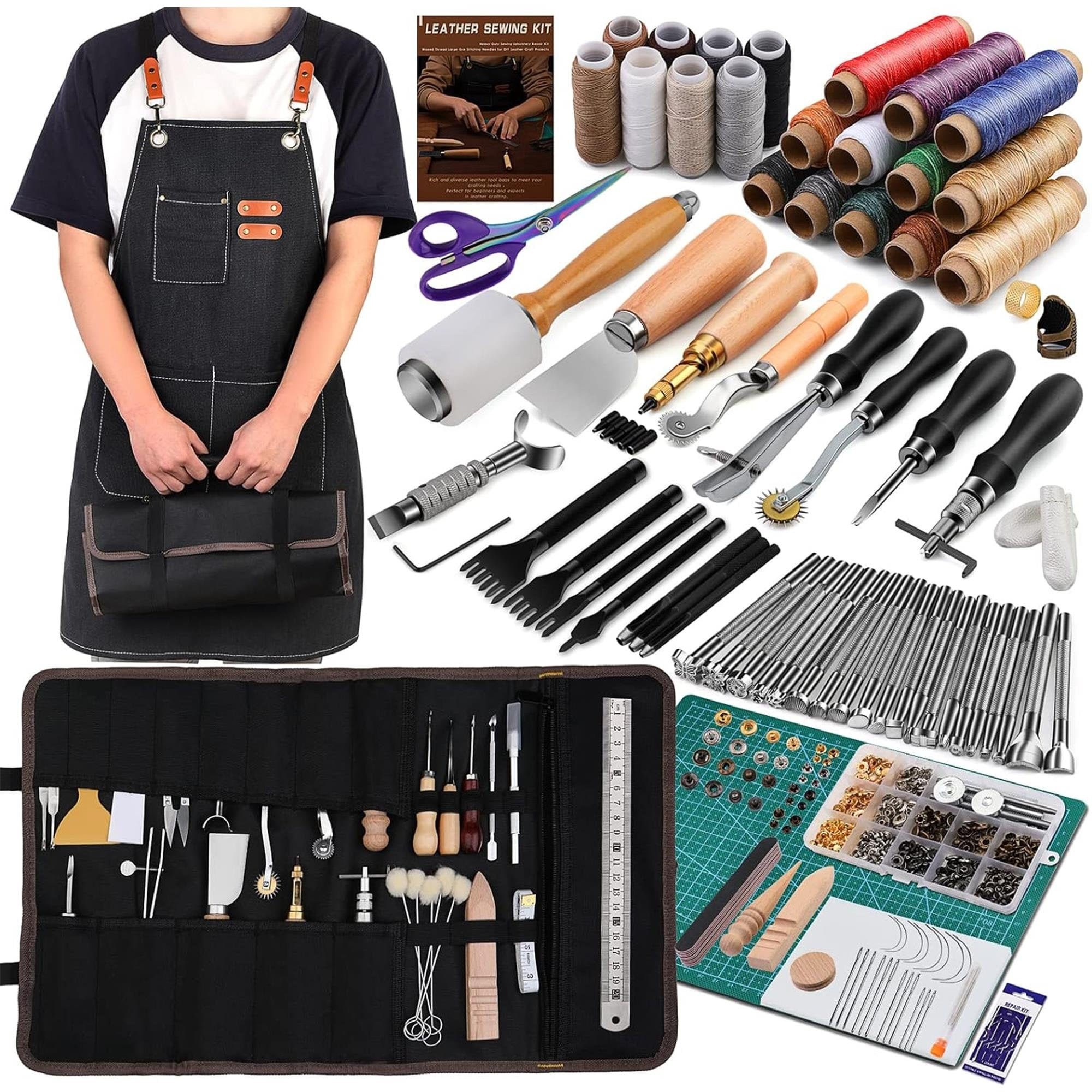thumbnail image 2 of 456-Piece Leather Working Tool Kit - Complete Leather Craft Set With Apron & Storage Bag 2 of 9