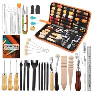 Leather working tools practical leather craft kit with waxed thread awl stitching punch hole for leathercraft beginner