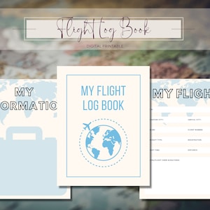 Livro de registro de voo digital - Azul - PDF para impressão, diário de viagem, planejamento de férias