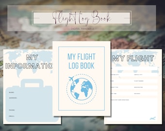 Digital Flight Log Book - Blue - Printable PDF, Travel Journal, Vacation Planning