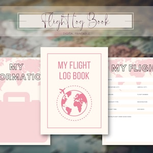 Livro de registro de voo digital - rosa - PDF para impressão, diário de viagem, planejamento de férias