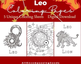 Leo Coloring Pages: Zodiac Art, Lion, Constellation (Digital Download)