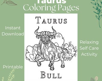 Taurus Coloring Pages Printable for Adults, Zodiac Coloring Pages, Taurus Gift, Astrology Coloring Sheets, Spiritual Self Care Printable