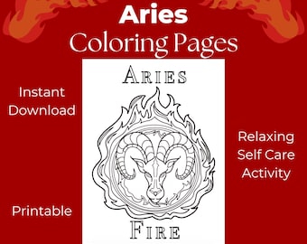 Aries Coloring Pages Printable for Adults, Zodiac Coloring Pages, Aries Gift, Astrology Coloring Sheets, Spiritual Self Care Printable