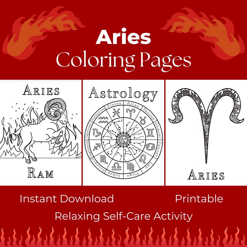 Aries Coloring Pages Printable for Adults, Zodiac Coloring Pages, Aries ...