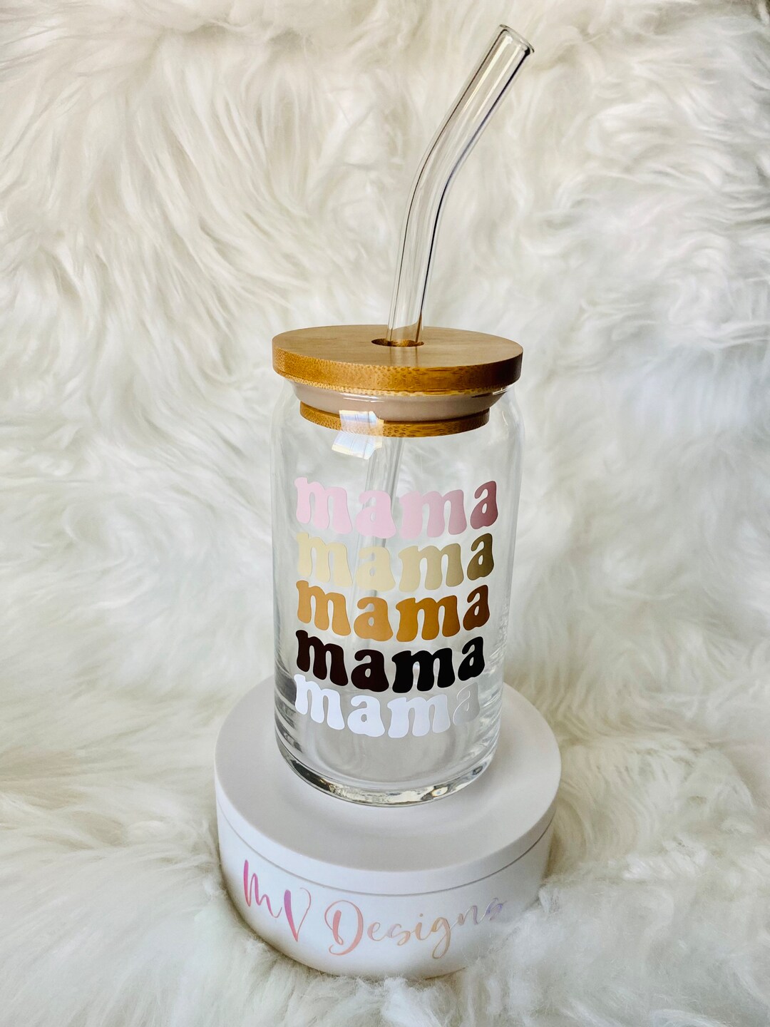 Mama Glass Can Beer Glass Soda Glass With Bamboo Lid and Glass Straw - Etsy