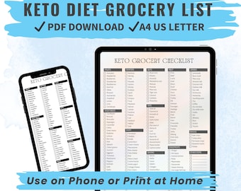 Keto Diet Food List PDF Low Carb Grocery List Printable for Beginners High Fat Shopping Checklist Diabetes Weight Loss Digital Download