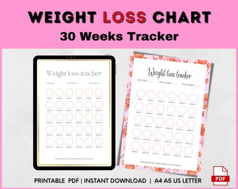 Weekly Weight Loss Chart, My Weight Loss Journey, 30 Weeks Weight Loss Tracker, A4 A5 US Letter Printable PDF