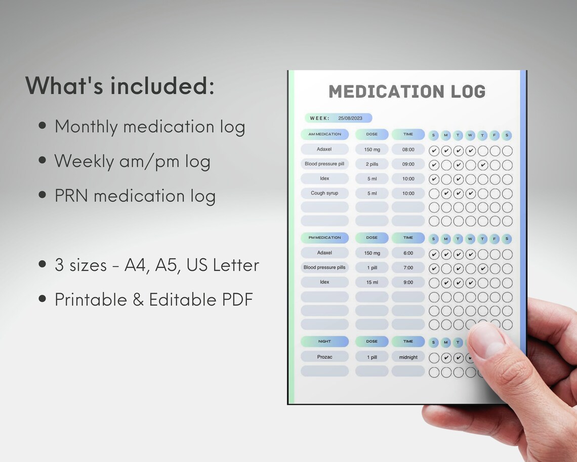 Printable Medication Tracker, AM PM Medication Chart, Editable ...