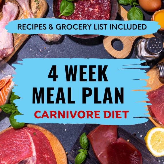 Carnivore Diet Meal Plan 28 Day Carnivore Diet Plan 4 week High Protein Diet Meat Only Recipes Beginner Guide Meal Prep Printable PDF