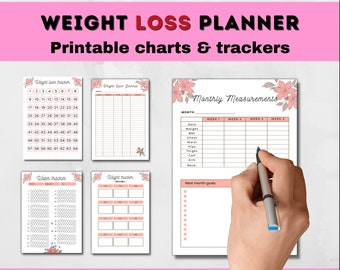 Weight Loss Tracker | Weight Loss Chart | Measurement Tracker | Weight Loss Journal | Weight Loss Planner | Fitness Planner