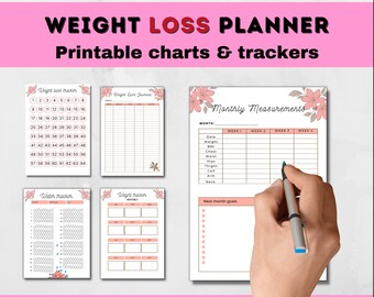 Gewichtsverlust Tracker | Gewichtsverlust Chart | Mess-Tracker | Abnehm-Tagebuch | Abnehm-Planer | Fitness Planer