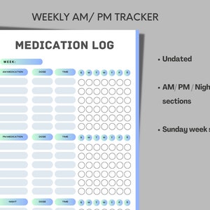 Printable Medication Tracker, AM PM Medication Chart, Editable ...