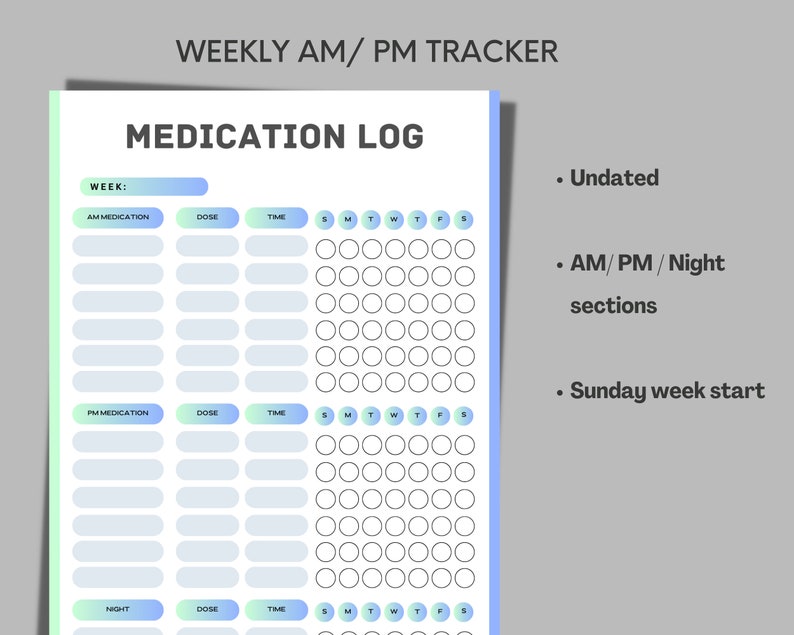 Printable Medication Tracker, AM PM Medication Chart, Editable ...