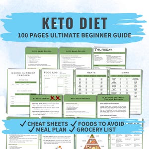 Keto Diet Planner Printable Beginner Guide With Keto Meal Plan Grocery List Recipes Food Log Keto Journal Digital Low Carb Tracker PDF