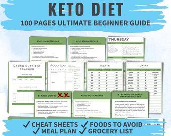 Keto Diet Planner Printable Beginner Guide With Keto Meal Plan Grocery List Recipes Food Log Keto Journal Digital Low Carb Tracker PDF