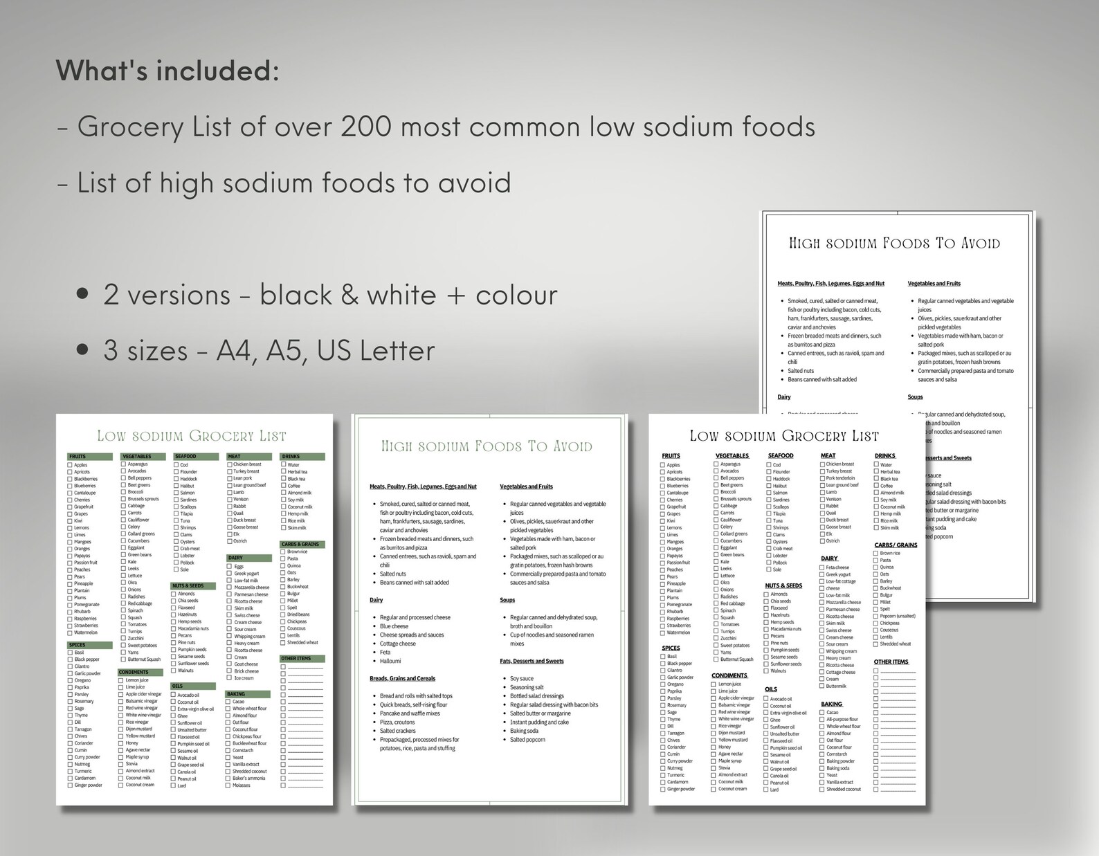 Low Sodium Grocery List Printable, High Sodium Foods to Avoid, Low ...