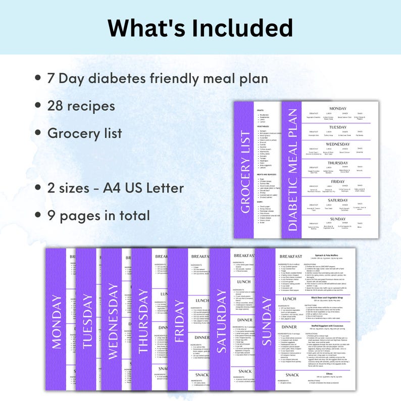 Digital diabetic diet planner on tablet screen with colour-coded meal days and recipes