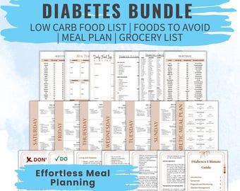 Diabetes Meal Plan Diabetic Food List Meal Planner Printable Beginner Guide Low Carb Grocery List Recipes Blood Sugar Diet Type 2 Diabetes