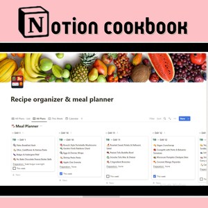 Notion Meal Planner, Notion Cookbook, 100 Recipes, Notion Dashboard, Grocery List, Digital Meal Plan, Digital Recipe Organizer