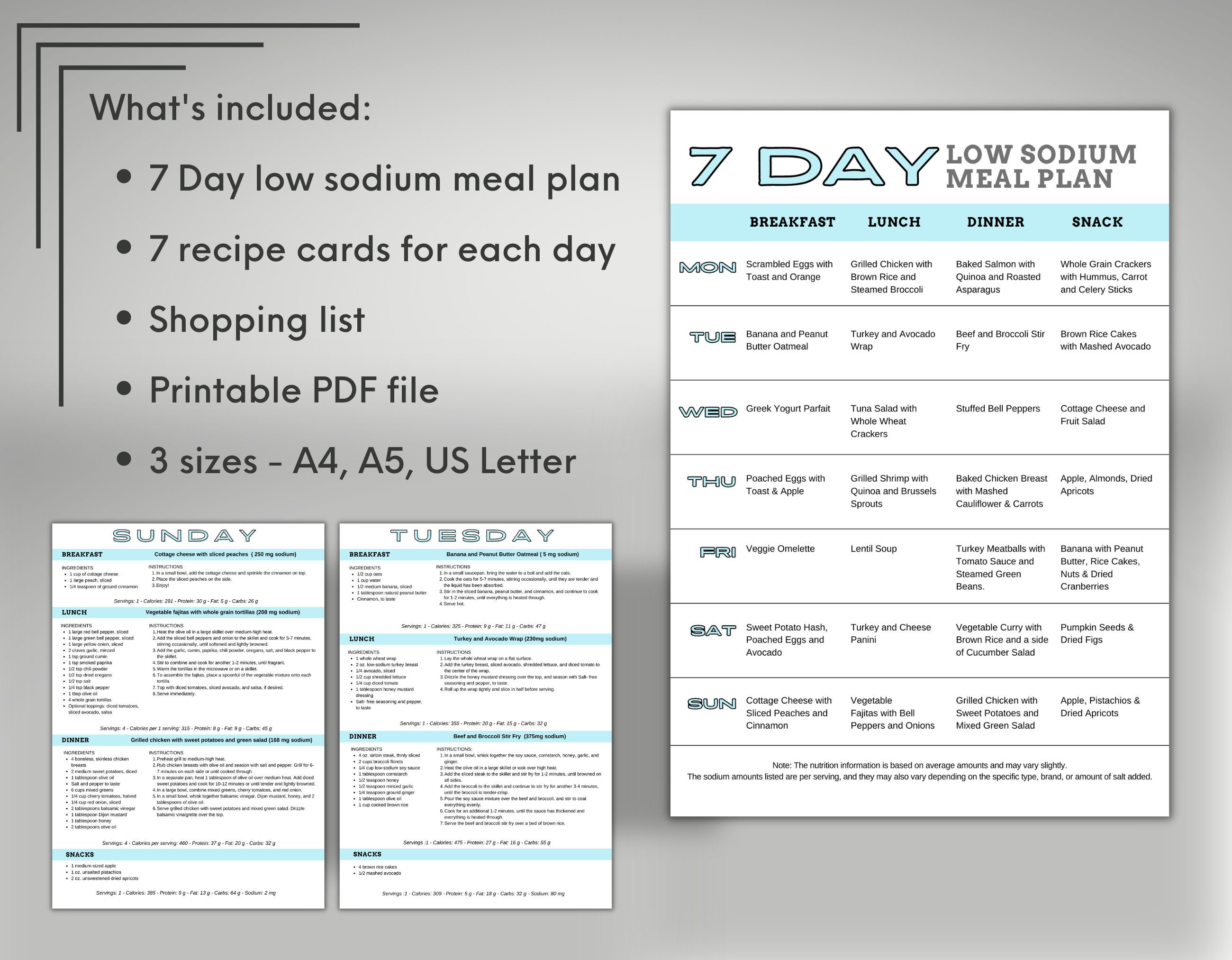 7 Day Low Sodium Meal Plan With Printable Grocery List Low Salt Diet 