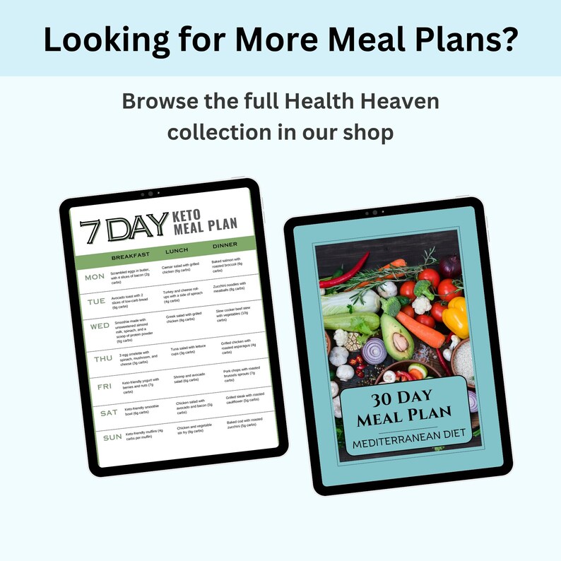 Looking for more meal plans slide showing Health Heaven related products available in the Etsy shop