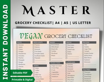 Healthy Grocery List | Printable Vegan Grocery Checklist | Digital Vegetarian Shopping List | Plant Based Food List PDF
