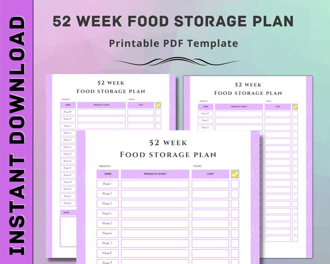52 Week Food Storage Plan Emergency Food Supply Preparedness Printable