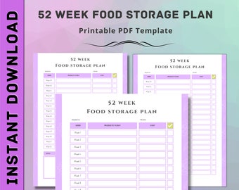 52 Wochen Plan zur Aufbewahrung von Lebensmitteln | Notversorgung mit Lebensmitteln | Bereitschaft Printable | Lebensmittel Aufbewahrung Printable | Food Storage Tracker PDF