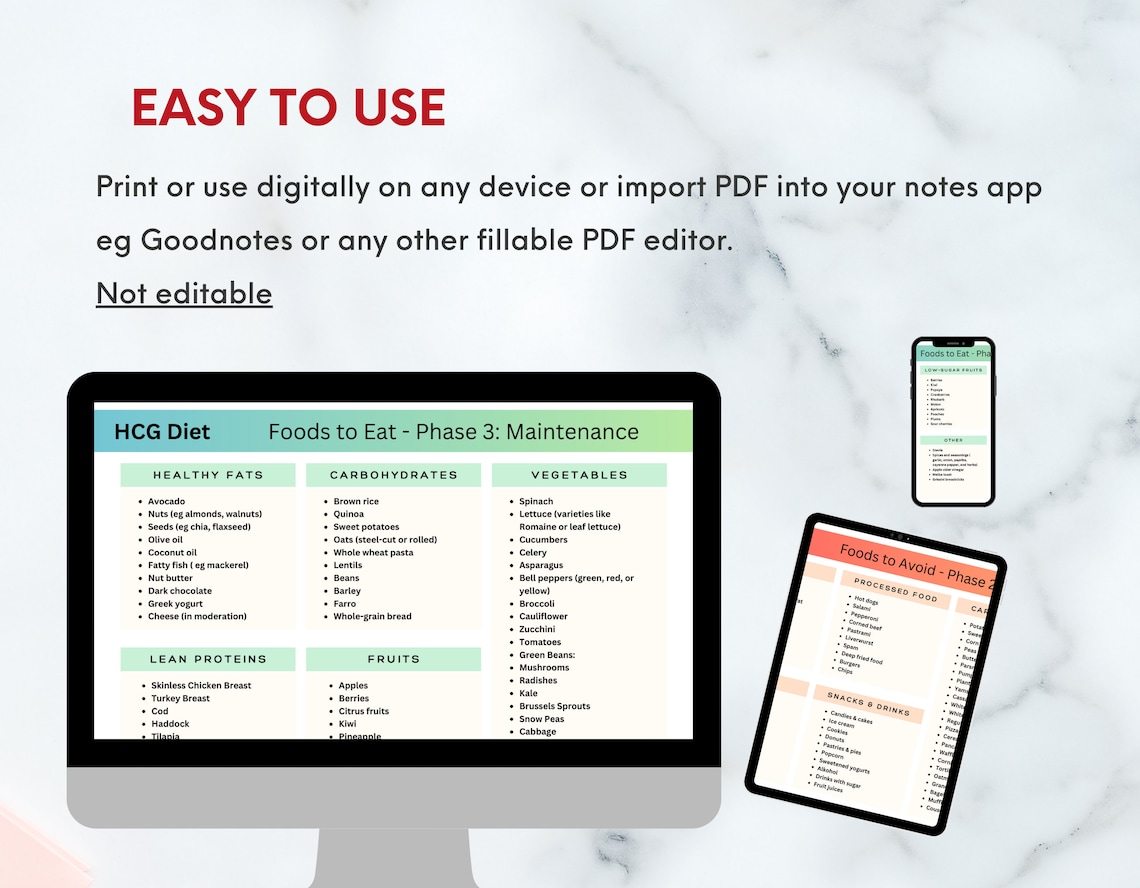 HCG Diet Food List PDF, HCG Weight Loss, Printable Hcg Diet Grocery ...