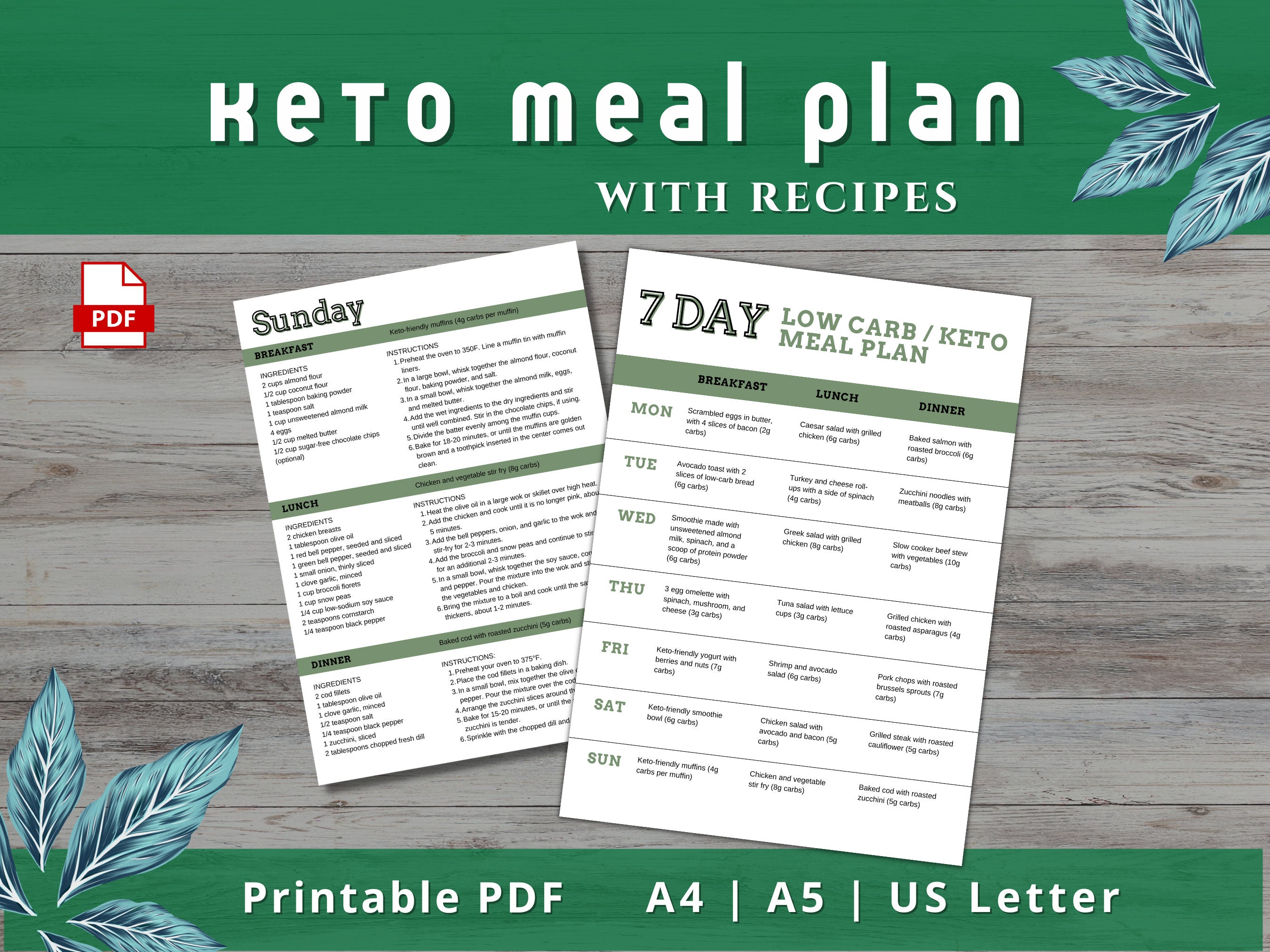 7 Day Keto Meal Plan With Shopping List Recipes and Grams of - Etsy UK