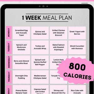 Diet Plan Weekly 800 Calorie Meal Plan with Recipes Low Calorie Deficit Meal Plan 7 Day Diet Plan for Weight Loss Printable Diet Program PDF