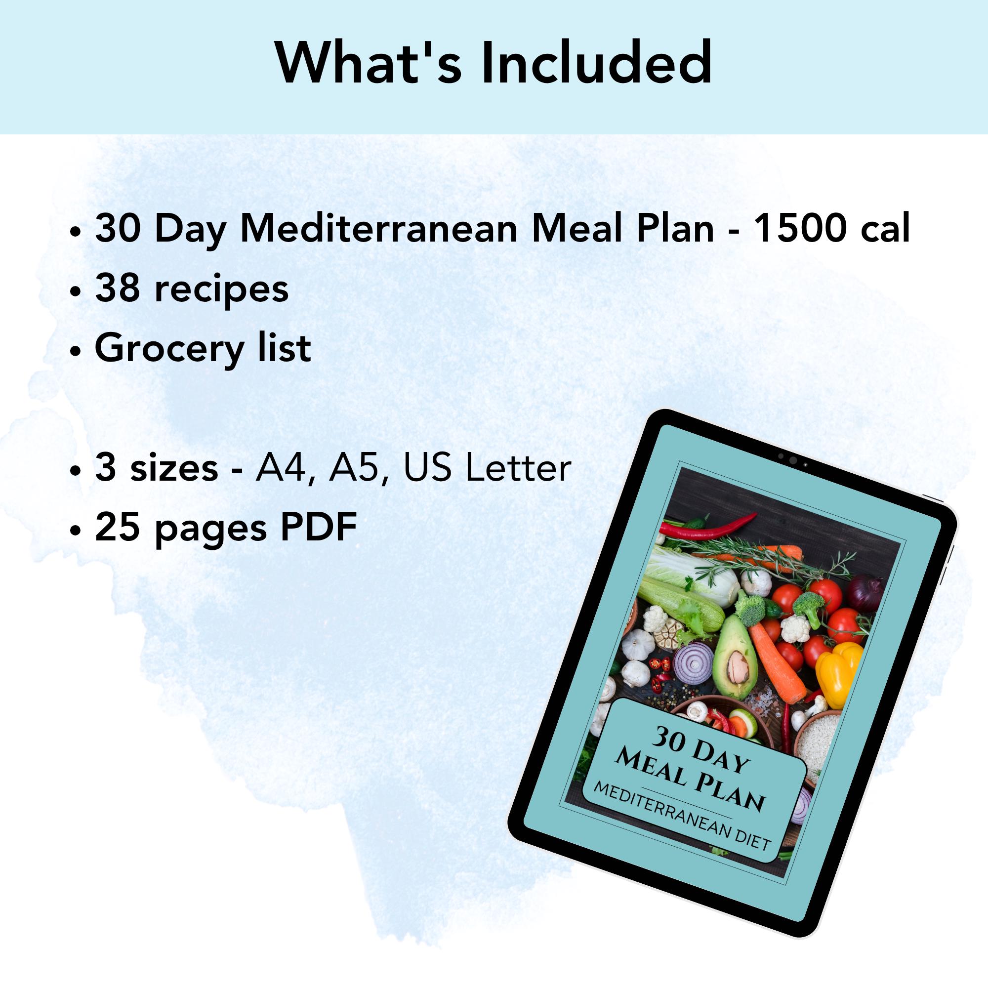 30 Day Mediterranean Diet Meal Plan Balanced 1500 Calorie Diet Plan ...