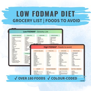 Low Fod Map Diet Food List IBS Diet Chart Zu vermeidende Lebensmittel zu vermeiden Digitale Gut Gesundheit Meal Prep Guide Printable PDF